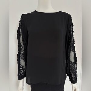 Who What Wear Elegant Black Blouse with Lace Detail